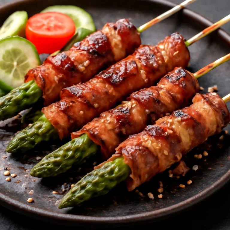 Asparagus bacon yakitori - spárga szalonnába tekerve friss zöldségekkel