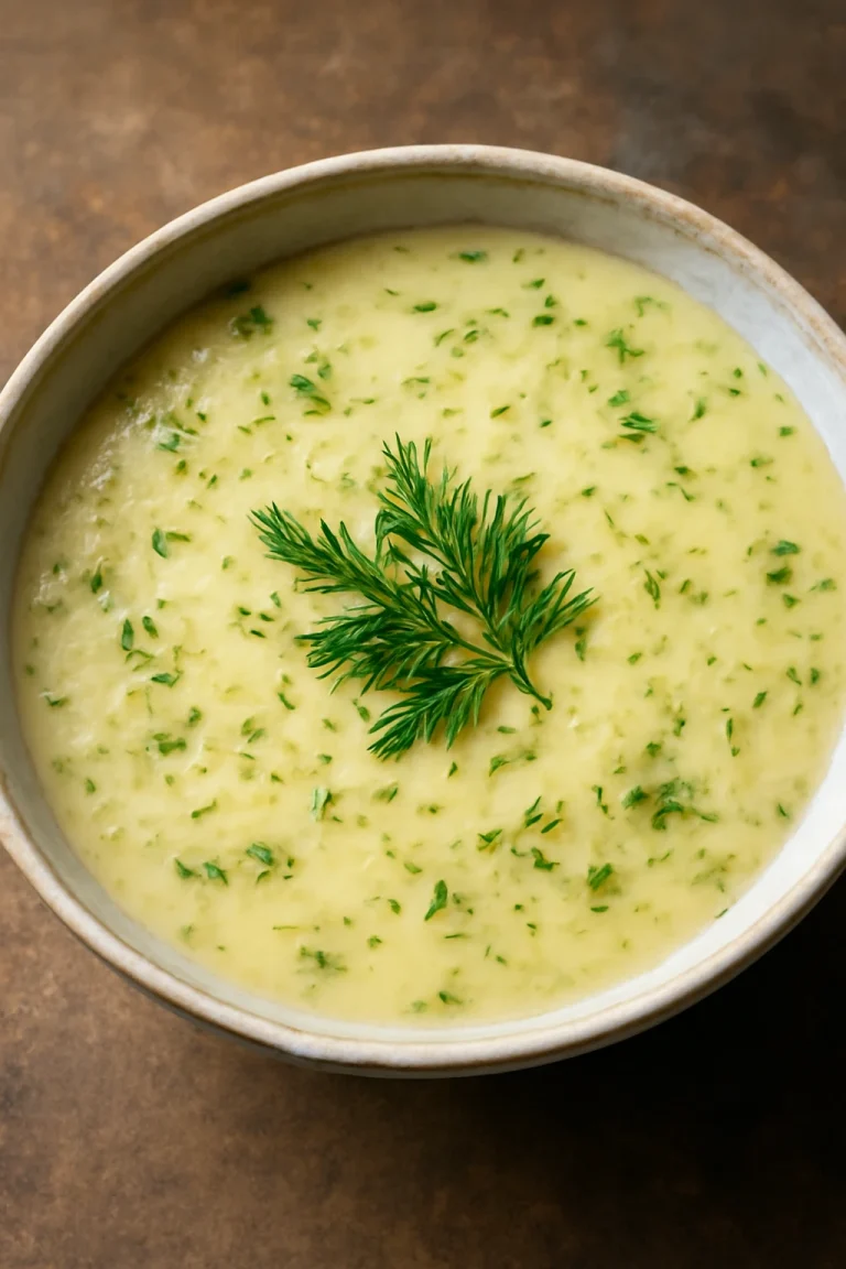 Avgolemono leves friss kaporral tálalva