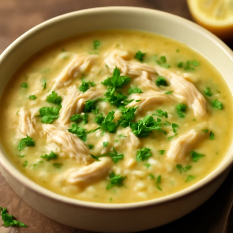 Avgolemono csirkehússal tálalva friss petrezselyemmel