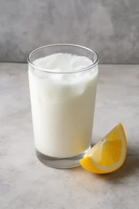 Frissítő Ayran citromlével, pohárban jéggel