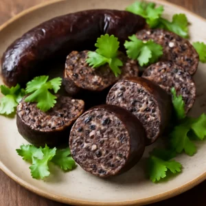 Fűszeres koreai étel, töltött bél korianderrel