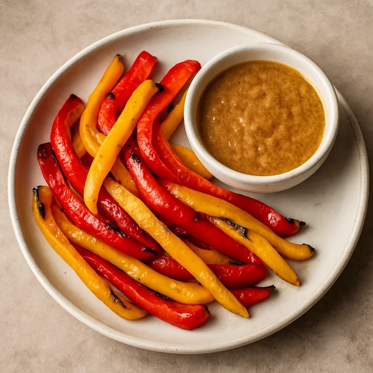 Bagna cauda meleg szósz sült paprikacsíkokkal tálalva