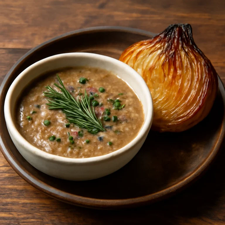 Bagna Cauda sült hagymával, tálalva egy tálban