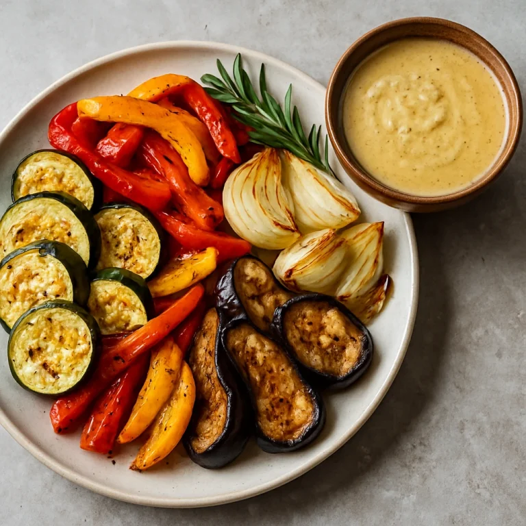 Bagna cauda sült zöldségekkel tálalva, meleg szósz külön tálkában