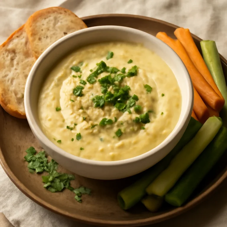 Bagna cauda tejföllel, gazdag, krémes szósz friss petrezselyemmel és zöldségekkel tálalva.