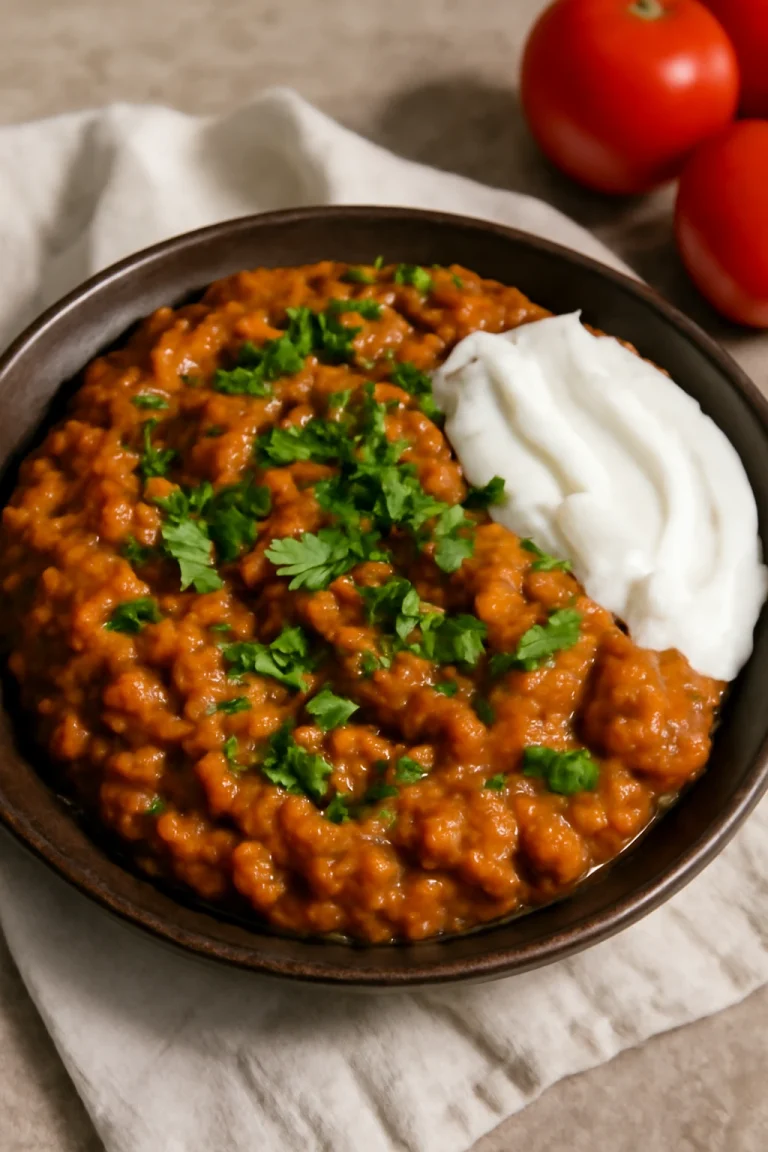 Baingan bharta joghurttal, fűszeres padlizsán és joghurt keveréke