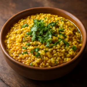 Friss korianderrel tálalt Bajra Khichdi