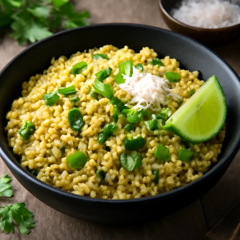 Bajra upma, friss korianderrel és lime-mal tálalva