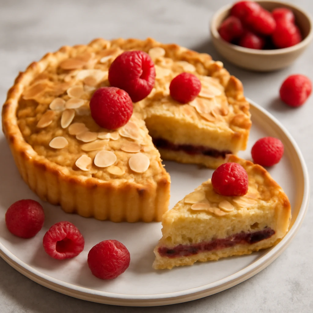 Friss, aranybarna Bakewell tart mandulával és marcipánnal