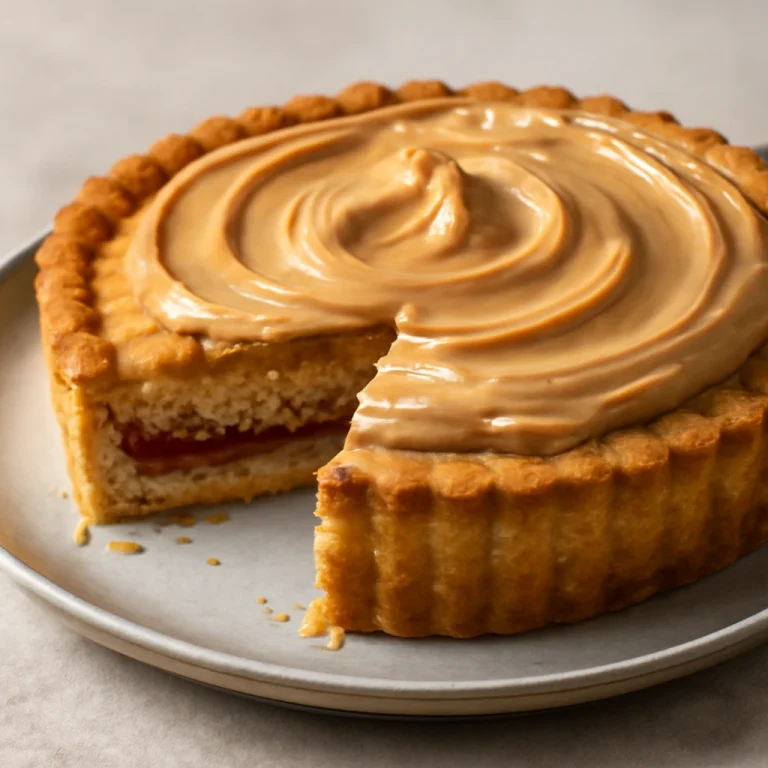 Bakewell tart mogyoróvajjal, mandulás töltelékkel és málna lekvárral