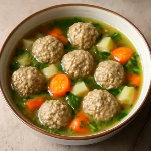Fűszeres indonéz Bakso leves zöldségekkel és húsgolyókkal