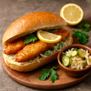 Friss, ropogós Balık ekmek savanyúsággal