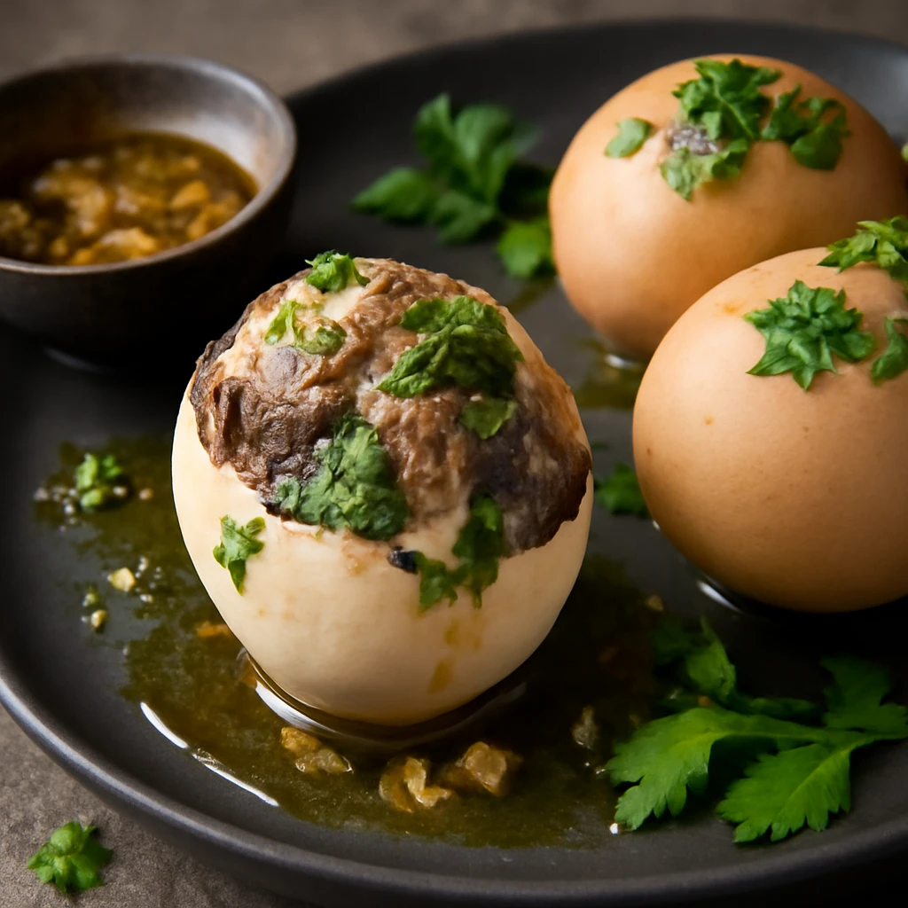 Friss balut fokhagymás olajjal, petrezselyemmel díszítve