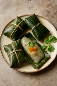 Vietnámi bánh bột lọc, töltött banánlevélben