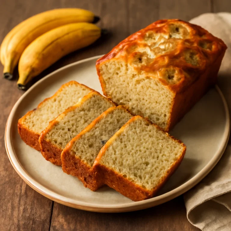 Bánh chuối nướng szeletek tálalva, aranybarnára sült, banános sütemény