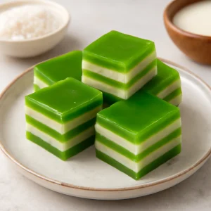 Finom és édes bánh da lợn kókusztejjel, frissen szeletelve