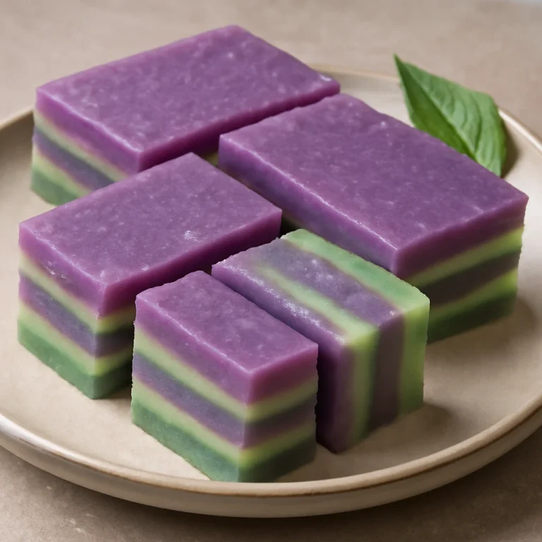 Bánh da lợn lila yam rétegekkel, gyönyörű pite szeletek