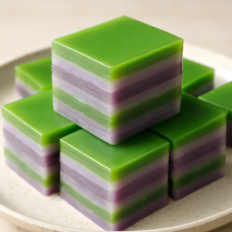 Bánh da lợn pandan és taró rétegekkel, kókusztejes desszert