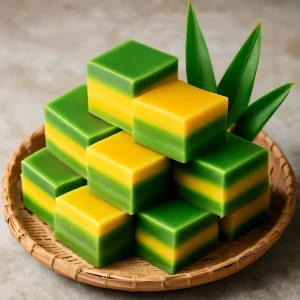 Vietnami réteges desszert kókusztejjel és pandan levelekkel