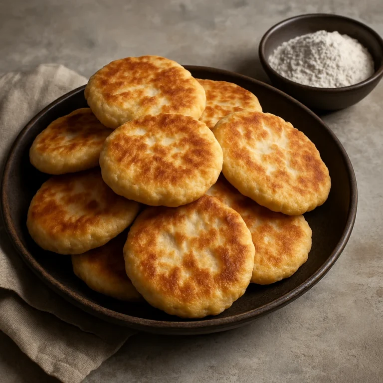 Frissen sült bannock gluténmentes lisztből egy rusztikus tálon tálalva