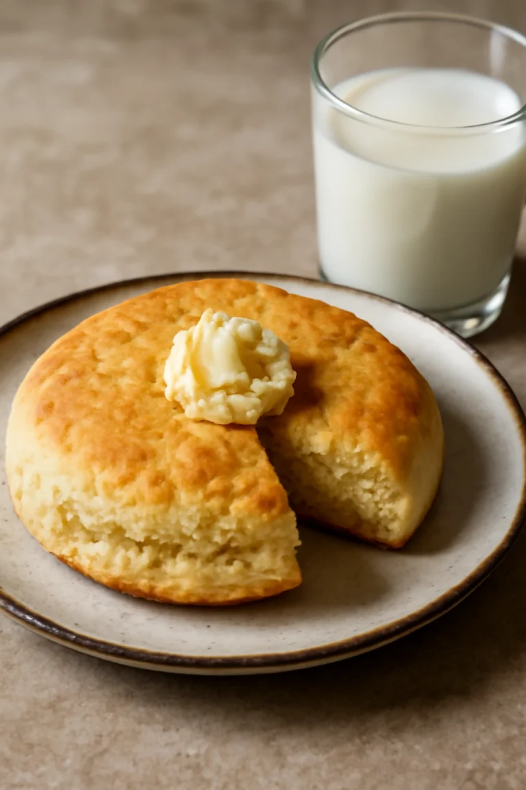 Bannock tejjel és vajjal, frissen sült, puha tésztával tálalva