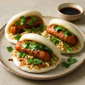 Friss bao tészta sült kolbásszal és káposztás keverékkel