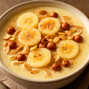 Indiai Basundi banánnal és sült mogyoróval