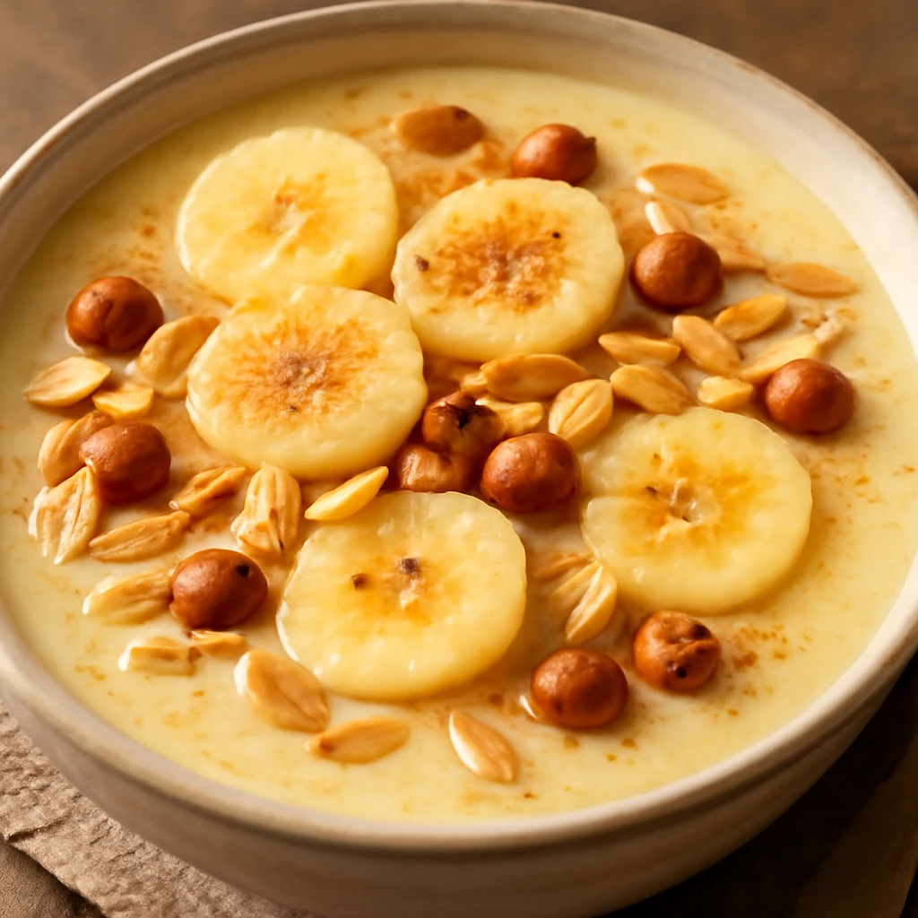 Indiai Basundi banánnal és sült mogyoróval