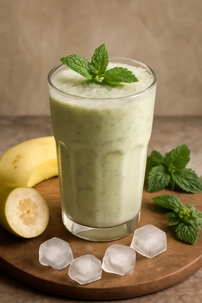 Bhang lassi, indiai frissítő ital joghurttal, banánnal és mentával
