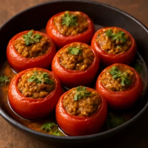 Indiai Bharwa Tomato, fűszeres krumplival töltött paradicsom