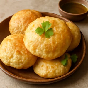 Finom és friss Bhature, olívaolajjal és korianderrel