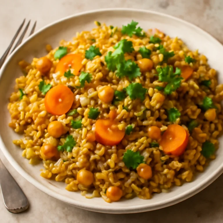 Bhuna khichuri sárgarépával, korianderrel megszórva