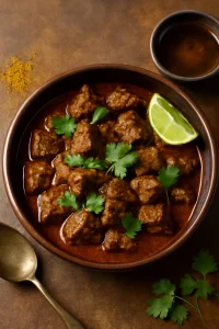 Szaftos bhuna beef mustárolajjal tálalva