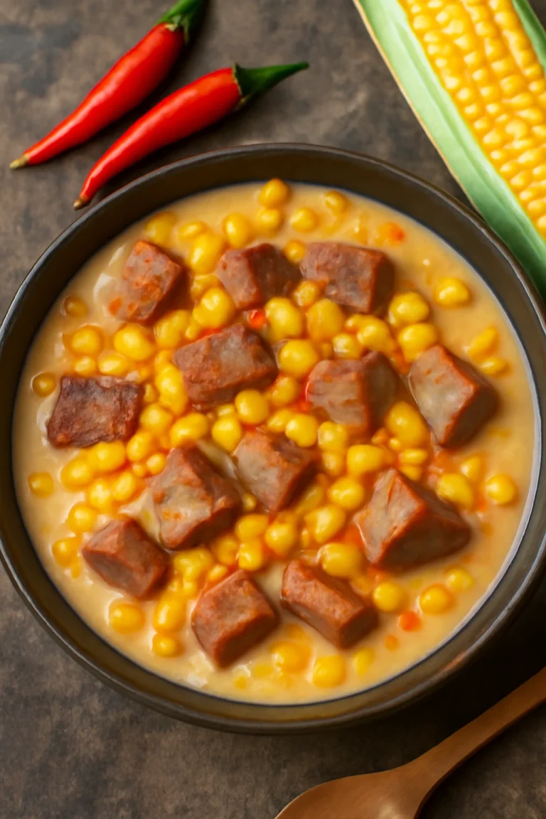 Bicol Express kukoricával, gazdag és ínycsiklandó étel kókusztejjel