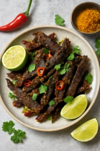 Fűszeres és csípős biltong, lime-mal és korianderrel