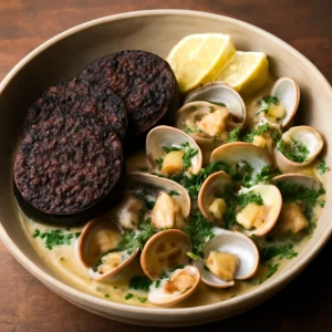 Füstölt black pudding kagylóval és friss petrezselyemmel