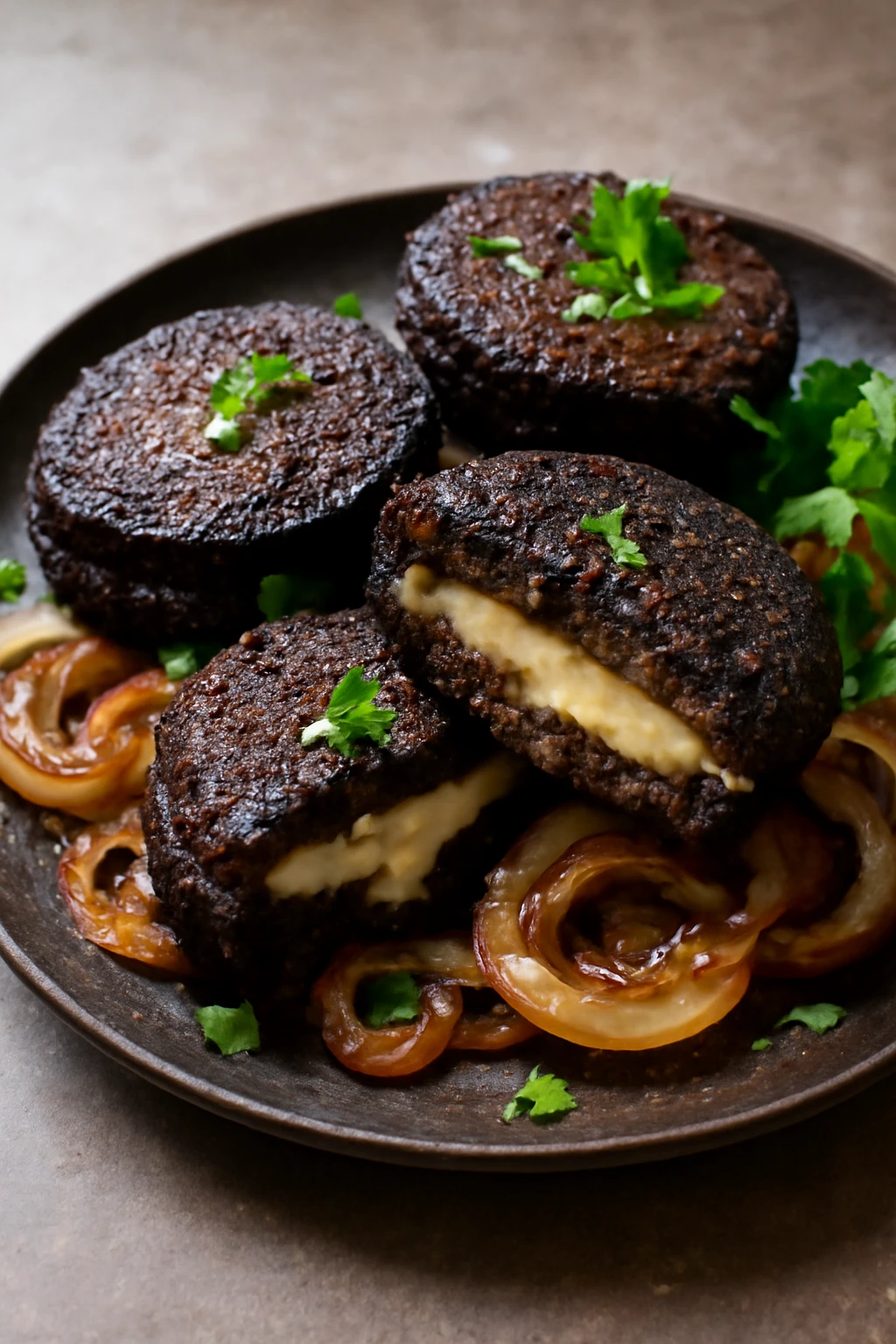 Ínycsiklandó fekete puding sajttal és karamellizált hagymával