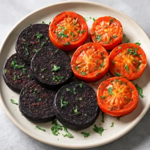 Black pudding és sült paradicsom friss petrezselyemmel