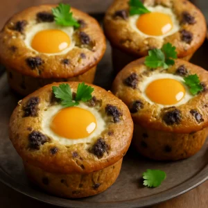 Reggeli Black Pudding tojásos muffin, friss petrezselyemmel díszítve