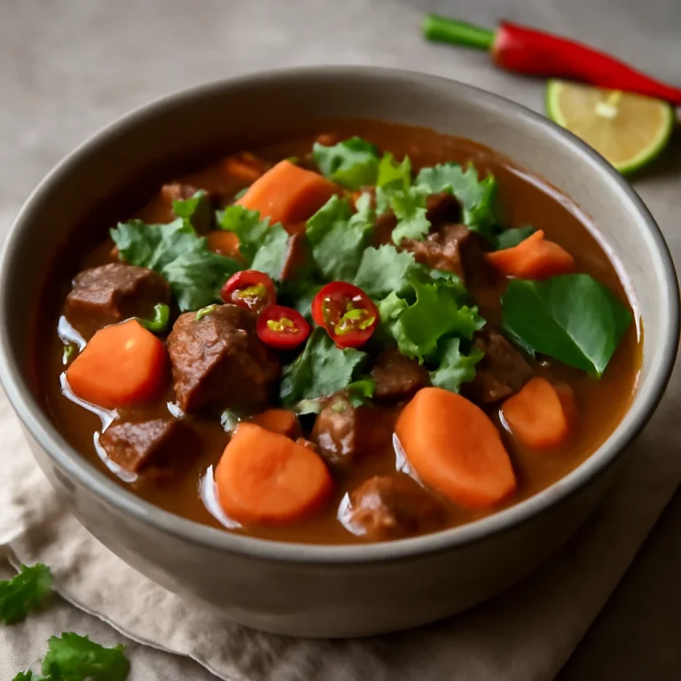 Bò kho sárgarépával, ínycsiklandó és fűszeres leves marhahússal és friss korianderrel