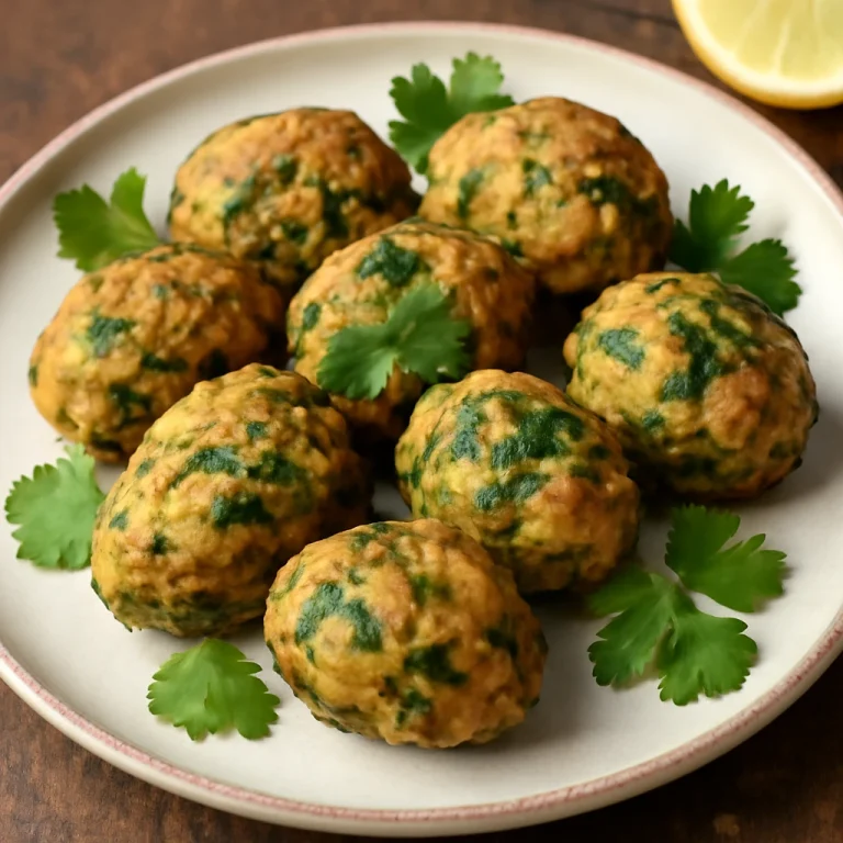 Bolinho de Bacalhau spenóttal, friss korianderrel tálalva