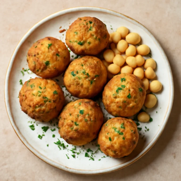 Bolinho de bacalhau csicseriborsóval, ropogós halgolyók tálalva