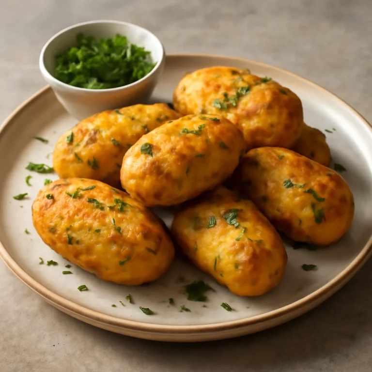 Bolinho de bacalhau gluténmentes aranybarna tőkehal golyók tálalva