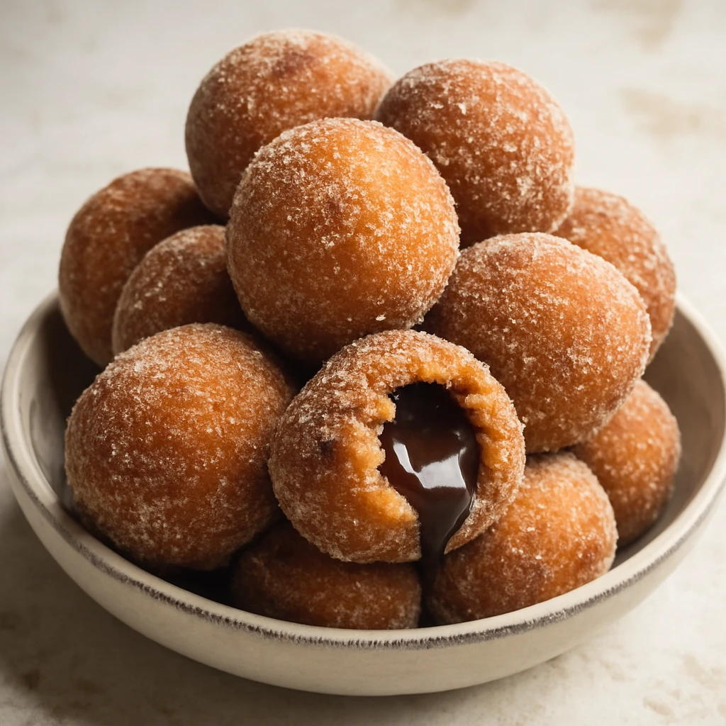 Csokoládés bolinho de chuva, frissen sült, fahéjas cukorral hempergetve