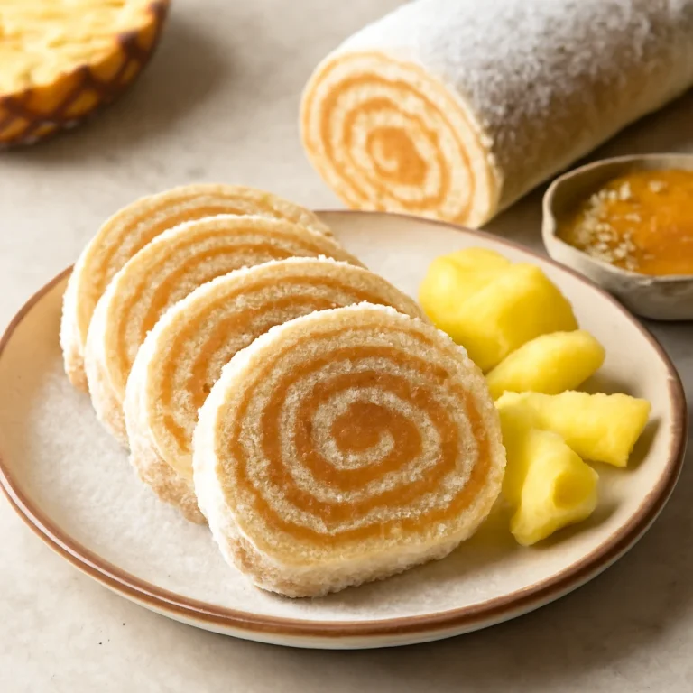 Bolo de Rolo ananásszal, ananász lekvárral töltött tekercs szeletek