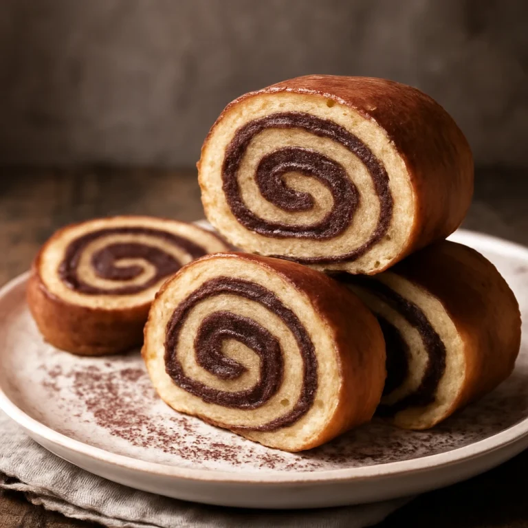 Bolo de Rolo csokoládéval, csokoládés töltelékkel, piskótatekercs formájában