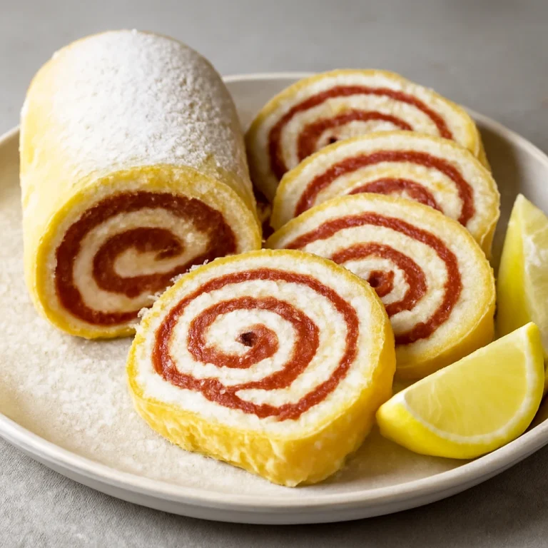 Bolo de Rolo goiabadával és sajttal, goiaba lekvárral és krémsajttal töltött tekercs szeletek