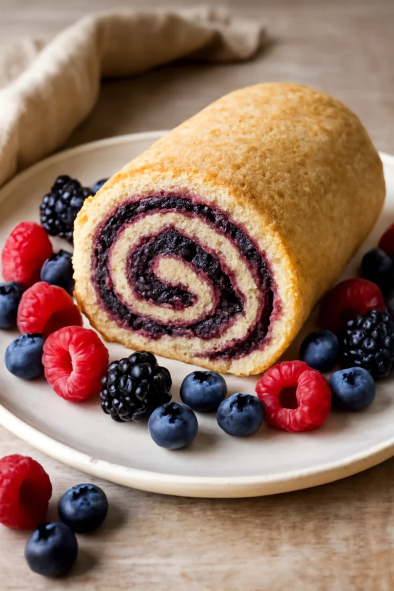 Bolo de rolo erdei gyümölcsökkel tálalva