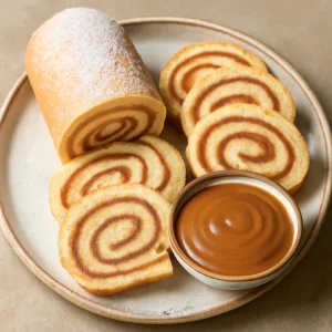 Bolo de rolo tejkaramellel, friss sütemény, lágy karamellás ízekkel