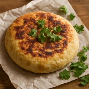 Portugál Bolo do Caco, vegán változatban, friss korianderrel